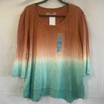 7 For All Mankind Seven 7 Dip Dye Tee Womens Size XL Orange Turquoise 3/4 Sleeve Tunic Casual Boho Photo 0