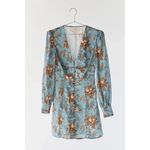 Urban Outfitters NWT UO Michelle Plunging Long Sleeve Mini Dress Blue Floral Photo 1