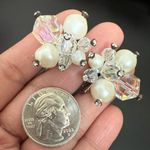 Vintage LAGUNA AB Crystals Aurora Borealis Faux Pearl Cluster Beads Earrings 14g White Photo 4