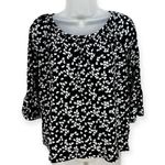 Michael Kors Black White Valentine Hearts 3/4 Bell Sleeve Blouse Top M Photo 0