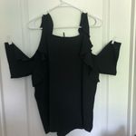 Love j Women's Cold Shoulder Casual Top Ruffle Round Neck Black Size Small Photo 3