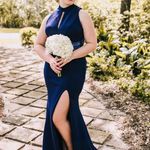 Rachel Allen Royal Blue Cross Back Prom Dress Photo 0