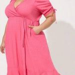 Torrid NWOT  Pink Swiss Dot Surplice Pockets Midi Dress‎ 2X Photo 0