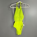 Aerie NWT Neon Green Jacquard Cut Out String One Piece Swimsuit Size Med Photo 1