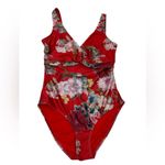 Nine West Red Floral One Piece V-Neck Swimsuit Size S Photo 0