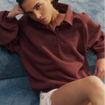 Adanola  Slouchy oversized Button Up Sweatshirt Burgundy XL NWT Photo 0