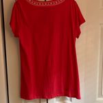 Premise NWT! Pink Corel embellished t-shirt Blouse with white embroidery. Sz L Photo 3