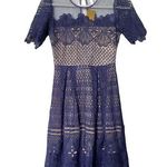 Alya NWT Francesca's Fit-n-Flare Mesh Lace Overlay Navy/Nude Dress Size XS Photo 0