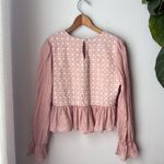Saints & Hearts Blush Pink Boho Long Bell Sleeve Crop Peplum Deep V Neck Blouse Size L Photo 3