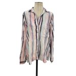 Bella Dahl Button Down Shirt Coastal Stripe Cream Pink Blue Size Medium Photo 2