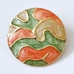 Vintage Casual Corner Green & Coral Enamel Swirl Disc Earrings Photo 2