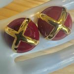St. John Red Enamel & Gold-Tone "X" Clip-On Statement Earrings Photo 4