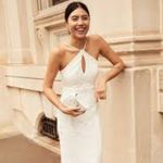 DB Studio Stretch Lace Halter Neck Gown White Size 14 Photo 12