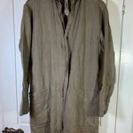 Pas de Calais Linen Leather Cowhide Silk Button Front Lagenlook Jacket Coat Tan Size M Photo 0
