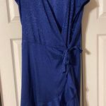 Navy Satin Cheetah Wrap Dress Size 16 plus Photo 0
