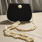 Black Velour Columbine Faux Pearl Rhinestone Vintage Purse Bag Crossbody Photo 0