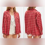 Free People NWT  Found Raw-Cut Fringe Plaid Camp Shirt - red plaid - XS Photo 1