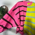 Free People NEW  Uptown Stripe Pullover Sweatshirt Pink Green Combo MD Oversized Photo 11