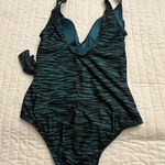 Modcloth Bonita teal and black One Piece Swimsuit with Plunging V-Neck NWOT Photo 3