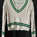 Olivaceous  White Sweater with Green Stripes Photo 0