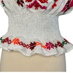Mexican Embroidered Peasant Blouse Floral Ethnic Authentic White Smocked Top S/M Size undefined Photo 3