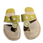 Vtg Y2K Apostrophe Lime Green Leather Whipstitch Toe Post Thong Sandals Sz 7 Photo 2