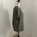 Como vintage Olive Green Ruffle Trim Top Bow Tie Neck Blouse Medium Photo 2