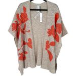NWT Chicos Embroidered Knit Ruana Neutral Orange Floral Linen Cotton Size S/M Tan Photo 5