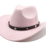Light‎ Pink Western Cowboy Cowgirl Hat Felt Wide Brim Star Band Unisex Rodeo Photo 0