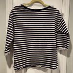 Gap Fit Size M Blue Cream Stripe Crew Neck 3/4 Sleeve Cotton Terry Sweatshirt Photo 5