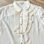 Haute Monde White Ruffle Button Down Shirt Size M NWT Photo 2