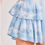 Love Shack Fancy Blue Ruffle Mini Skirt – Tiered Lace Trim – Coquette Cottagecore Photo 1