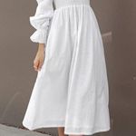 Petal and Pup DOMENICA SHIRRED LONG SLEEVE MIDI DRESS - WHITE in small cotton Photo 0