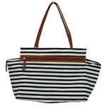 DSW Exclusive-Striped Overnighter Large Tote Bag Black White Canvas Strap Pocket Photo 1