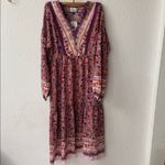 New In Boutique Mauve & Violet Boho Border Print Midi Dress Small NWT Pink Photo 1