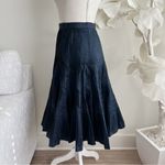Oscar de la Renta Dark Blue Pleated silk Skirt Photo 3