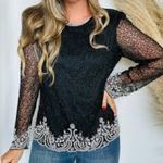 Alex Evenings Laurence Kazar beaded lace top vintage • black tie evening elegant formal NEW Photo 0