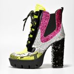 Cape Robbin NWT Nell Glitter Sequin Lace-Up Block Heel Booties – Size 7 Photo 3