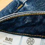 Black Label high rise slim straight Distressed Blue Denim Jeans Sz 7 raw hem Photo 6