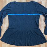 Cable & Gauge Peplum Bell Sleeved Charcoal Sweater Ribbed Peplum Knit Top Photo 6