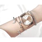 Boutique Silver Bangle Bracelet Set Crystal Star Moon Heart Charm Stackable Jewelry Photo 3