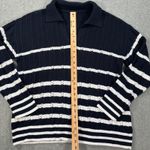 Talbots Open Knit Johnny Collar Sweater Women's Large Navy Blue/White Stripe Photo 4