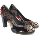 KENZO Women's Suede Floral Print Vintage Boho Brown Heels 37 Red Size 6 Photo 0