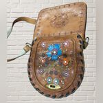Vintage 70s Tooled Leather Crossbody Bag Artisan Boho Western Hippie Tan Photo 2