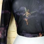Motel Crop Top Womens XXS Black Lara Mesh Cherub Angels Print Mock Neck LS 90s Photo 9