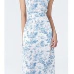 Cider  Sheath Blue White Trees Sleeveless Off Shoulder Midi Dress Womens XS Photo 0