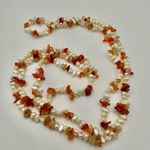 Carnelian and fresh water pearl long necklace Orange Photo 6
