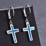 Blue Green Turquoise Teal Silver Cross Fashion Earrings Photo 4