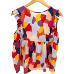 THML Womens Colorful Print Sleeveless Ruffle Trim Tie Neck Top Tassels Geometric Photo 6
