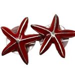 1960s Starfish Stud Earrings Red Enamel Coastal Nautical Beach Summer Jewelry Photo 0